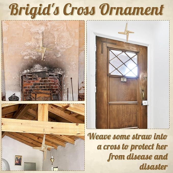 Bucherry St. Brigid's Wall Cross Decor Irish Gift Cross with History Card for Irish Blessing Gift for Celtic Imbolc Decor(Classic Style,8 in,Straw Color)