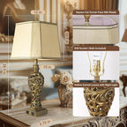 28.5'' Table Lamps Set of 2 for Living Room, Vintage Bedside Lamps with USB A+C Ports & Nightlight, Farmhouse Nightstand Lamps with Faux Silk Shade for Bedroom, Study Room, Office (LED Bulbs Included)