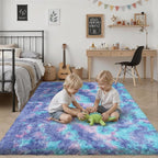 6x9 Area Rugs for Living Room Bedroom: Ultra Soft Fluffy Shag Rug Upgrade Non-Slip Non-Shedding Large Fuzzy Plush Carpet Indoor Floor Carpets for Kids Room Playroom Nursery Dorms Home Rainbow Purple