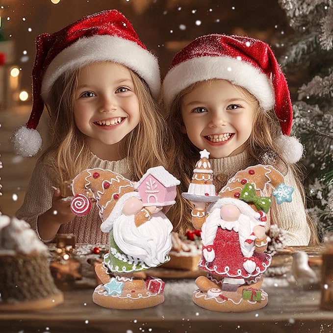 Hodao 2PCS Christmas Gingerbread Man Gnome Decorations - Handmade Swedish Tomte Figurines for Home Decor New Year Gifts (2pcs Brown)