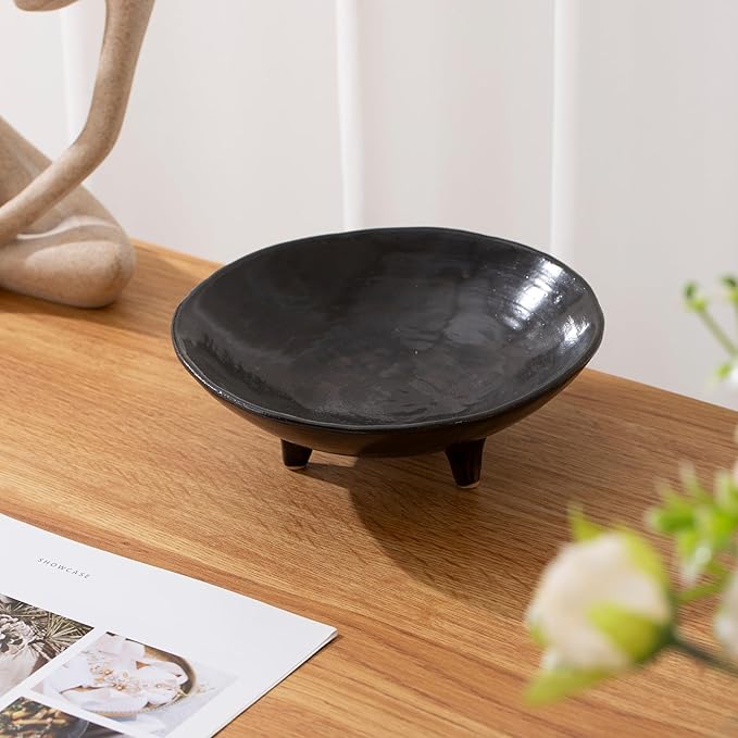 6" Decorative Bowl, Multi-Purpose Black Decorative Bowls for Keys, Candy and Home Decor, Small Ceramic Bowl
