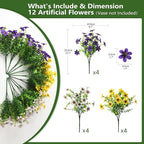 Artificial Flowers for Outdoor Faux Flower Spring Decoration, 12 Bundles Fake Plants Silk Daisy Bulk UV Resistant Realistic for Outside Porch Patio Balcony Planter Yard Garden Home Decor(Mixed 3)