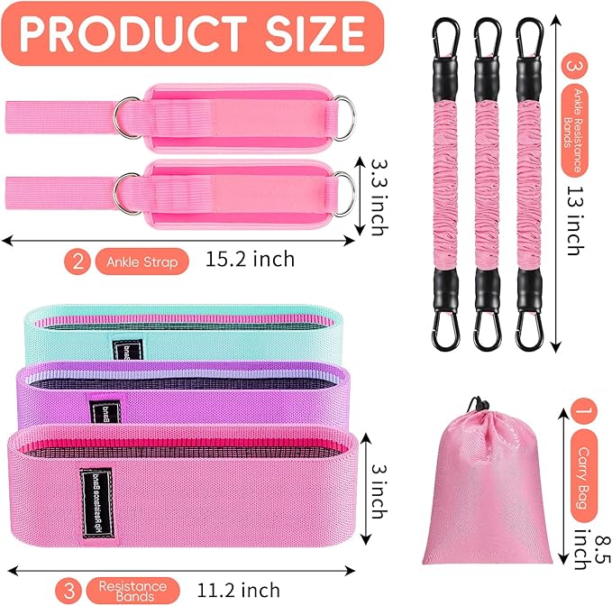 11 Pcs Ankle Resistance Bands with Cuffs, Glutes Workout Ankle Weights for Women Working Out, Exercise Bands Set with Ankle Straps for Leg Butt Exercise Equipment - Perfect for Home Workouts