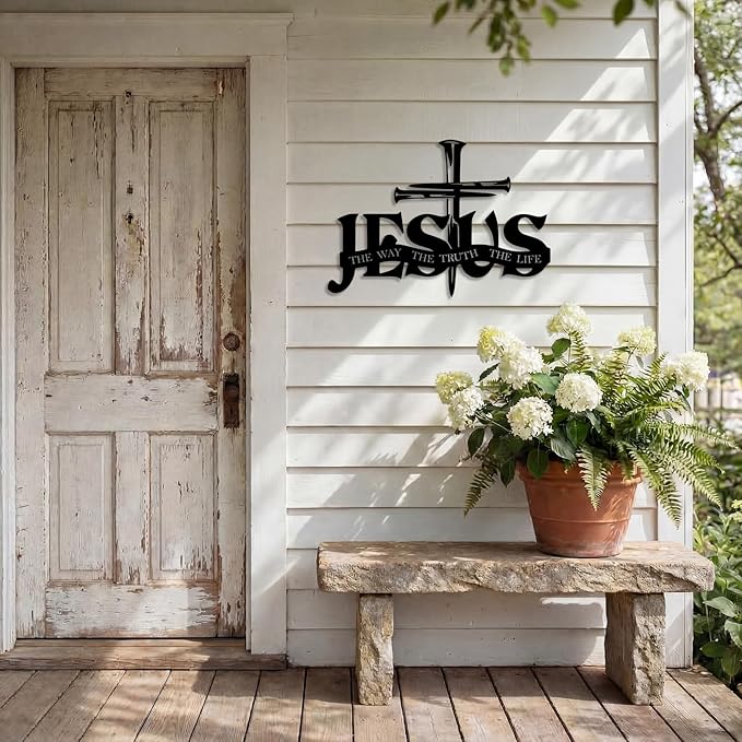EDCIJB Jesus Cross Metal Wall Decor Christian Wall Art for Home Religious Cross Decoration Living Room Bedroom Prayer Room The Way The Truth The Life Christ Inspired Christian Gift for Family Friends