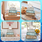 Yuntau 4 Pcs Summer Beach Decorations for Home Beach Tiered Tray Decor Starfish Coastal Rustic Starfish Wooden Block Table Sign Stacked Book Nautical Table Centerpiece for Farmhouse Office Desk Shelf