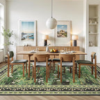 Lessymo Dark Green Floral Rug 8x10 for Living Room, Large Washable Soft Non-Slip Area Rugs, Boho Farmhouse Moody Aesthetic Carpet, Bedroom Dining Nursery Home Office Decor