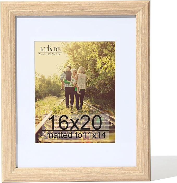 KTKDE 16x20 Picture Frame Real Glass,Poster frame Display Pictures 11x14 with Mat or 16x20 Without Mat, Modern Style Wood Composite Frame,Gallery Wall Frame Wooden ，best gift