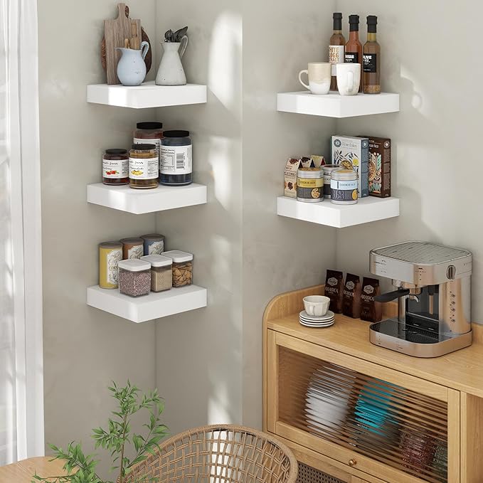 Venusmiles Square Floating Shelves for Wall, 12" W x 12" D x 2" H, 2 Pack of Small Wall Mounted Engineered Wood Shelves with Invisible Brackets for Living Room, Bedroom, Bathroom, Kitchen Decor, White