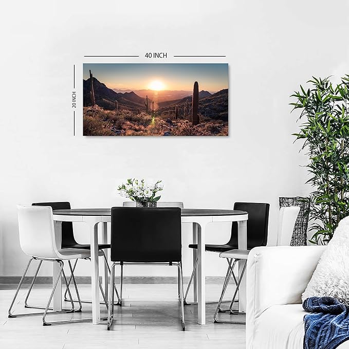 Western Sonoran Desert Wall Art Sunset Saguaro National Park Posters Saguaro Cactus Decor Arizona Mountain Pictures Southwestern Nature Landscape Canvas Prints Artwork for Living Room Bedroom 20x40"