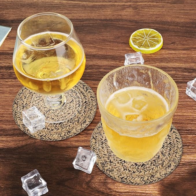 ABenkle 8 Pcs Drink Coasters with Holder, Cotton Woven Absorbent Coasters for Drinks, Minimalist Home Decor Coaster Set for Wooden Tabletop Protection Table, 4.3 inches
