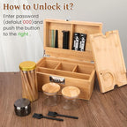 Large Bamboo Storage Box with Lock, Removable Tray, Glass Jars & Accessories, Elegant Wooden Household Organizer, Home Decor Gift Set