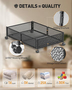 Under Bed Storage With Wheels, 4 Pack Foldable Pattern Carved Metal Under Bed Storage Containers, 60L Rolling Underbed Storage, Easy Assembly Under The Bed Storage for Shoes, Clothes, Blankets...
