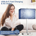 Lynnoland 21" Set of 2 Table lamp with USB A+C & AC Outlets, Touch Control 3-Way Dimmable Nightstand Lamps for Bedroom Living Room Office Reading, Blue Shade Touch Lamps, 5000K LED Bulbs Included