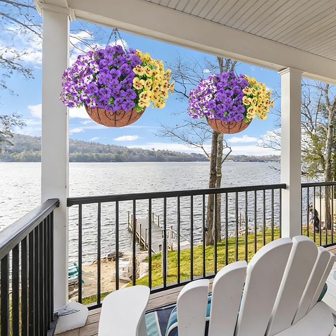 Ivydale Artificial Pansies Hanging Plants, 20 Bundles Fake Flowers for Outdoor Decoration, Silk Pansy Realistic Plants UV Resistant for Front Porch Balconies Yard (3-Mixed Color)