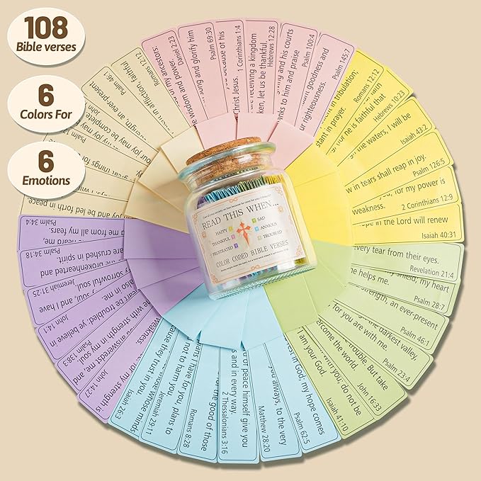 Bible Verse Jar for Women, Read Me When Bible Verses Jar, 108 Scripture Notes in Soft Morandi Colors, Christian Gifts for Women