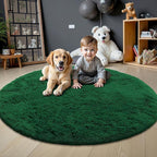 OLANLY Dark Green Round Rugs for Bedroom - Machine Washable, 8 ft Circle Area Rugs for Living Room, Soft and Fluffy Shaggy Carpet for Teen Girls and Boys, Nursery Rooms, Dorms, Home Decor Aesthetic