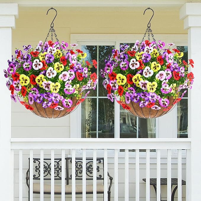 MARTINE MALL 12 Bundles Look Real Artificial Flowers for Outdoors, Realistic Fake Outdoor Flowers, UV Resistant Silk Pansy Flowers for Outside Faux Flowers Plants for Outdoor Porch, Four Mix Colors