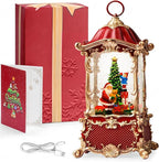 Snow Globes Lantern Home Decor Accent for Child Santa Claus Tree Auto Snowfall Glitter Music Collection with 6H Timer USB/Battery Powered 12.5 inch