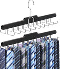 2PC Tie Rack Hanger for Closet Fitnice Upgraded Non Slip Tie Holder Organizer Space Saving with 20 Foldable Hooks Wooden Belt Hanger for Tank Tops Bras Cami Scarves,Black