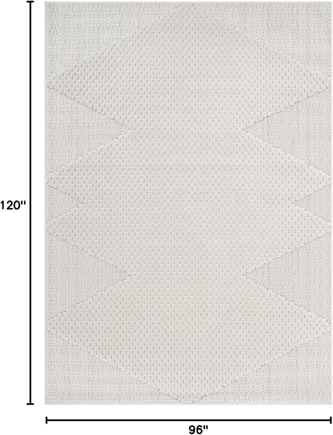 Modern Micro Loop Indoor Area Rugs for Living Room Bedroom Kitchen Geometric Triangle White 8x10 Luxury Durable Low and High Pile Non-Shedding Stain Resistant Soft Area Carpet 8 x 10