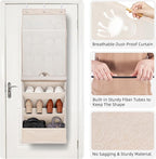 STORAGE MANIAC Over the Door Shoe Organizer with Curtain Dustproof Heavy-Duty Large Deep Pocket Hanging Shoe Organizer for Closet Dorm & Narrow Door Storage Shoe Holder Shoe Rack, 7-Shelf Beige 1 Pack