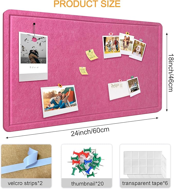 Large Bulletin Board - Foldable 24x18 Inches Cork Board Alternative with 20 Push Pins, Self-Adhesive Felt Bulletin Board for Wall, Home Office Classroom Decor