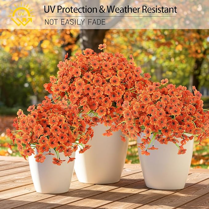 MACTING Artificial Fall Flowers for Outdoors 6 Bundles Faux Mums Outdoor Plants Fake Silk Flowers UV Resistant No Fade for Planters Front Door Porch Patio Home Indoor Outside Autumn Thanksgiving Decor