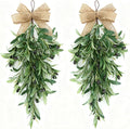 2 PCS Artificial Olive Teardrop Swag 23.6 Inch Large Faux Greenery Olive Branch Swag with UV Resistant Coating, Burlap Bow for Front Door Kitchen Cabinet Wall Lush Farmhouse All Seasons Decor