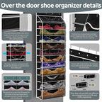 PAULONE 12 Pocket Over the Door Shoe Organizer,Reusable Breathable Large Mesh Bag Men's & Women's Sneaker Organizer,Shoe Organizer for Kids,Hanging Shoe Storage Hanging Bag (Black)