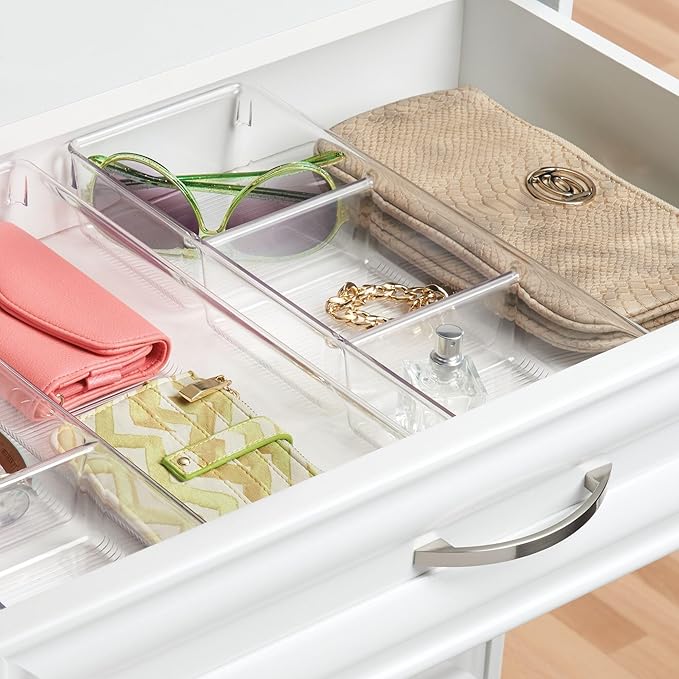 iDesign 3-Section Drawer Organizer for Kitchen, Bathroom, and Desk Drawers - Set of 6 - Clear