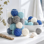 DomeStar 24PCS Blue Decorative Balls for Bowl Centerpiece, 2 Inch Rattan Balls Bowl Fillers Decor - Wicker Twig Orbs Spheres, Wedding Home Vase Table Decor