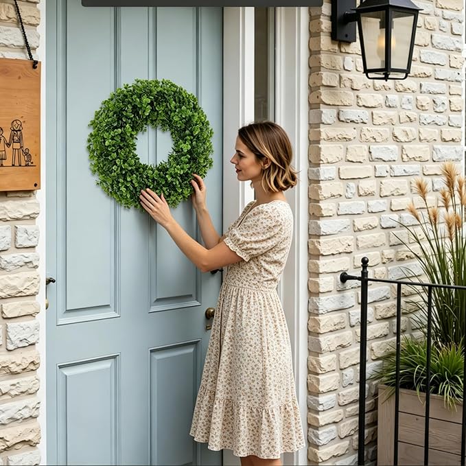 U'Artlines 24" Front Door Wreaths, Artificial Summer Greenery Weath, Hanging Garland for Home Wedding Wall Window Decoration (24'' Round,1)