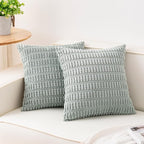Aegero Pack of 2 Corduroy Decorative Throw Pillow Covers 18x18 Inch Soft Striped Pillow Covers Modern Farmhouse Home Decor for Sofa Living Room Couch Bed（Aqua）