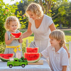 Watermelon Decor Mini Vintage Green Metal Pickup Truck with 6 Realistic Resin Mini Watermelons, Rustic Farmhouse Tiered Tray Decor for Kitchen Table, Happy Summer Party Home Decoration