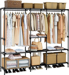 Clothes Rack, Portable Closet, 71.7 Inch Large Capacity Wardrobe Closet, Clothes Storage Organizer with Shelves and 3 Hanging Rods, Easy to Assembly, Black PCT035B01