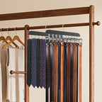 Tie Rack Hanger for Closet, 2 in 1 Belt Tie Hangers with 20 Folding Hooks, 360 Degree Rotating Wooden Tie Holder Organizer for Men Ties Belts Scarves Tank Tops Accessories, Black (1 Pack)