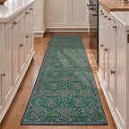 Lessymo Washable Hallway Runner Rug 2x10, Non Slip 8ft Long Floor Runner for Kitchen, Entryway Indoor, Stain Resistant Soft Boho Vintage Floral Botanical Carpet, Forest Green