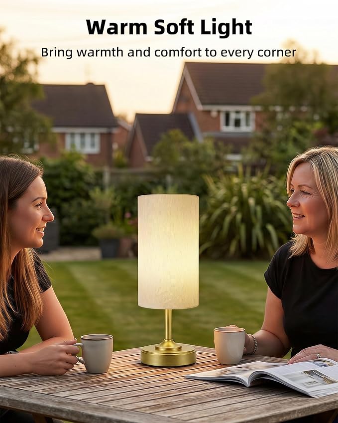 Cordless Lamp, 2-Pack, Dimmable, Ambient Light, 2700K, Timer, Touch Control, Portable, LED, Battery Operated, Rechargeable, Wireless, Desk Lamp, Kitchen Lamp, Fabric Shade, for Bedroom, Living Room