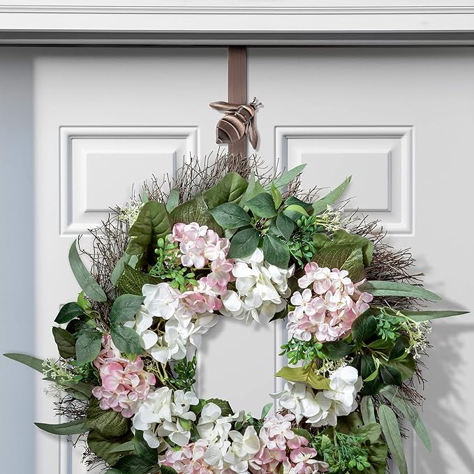 Haute Decor Adapt Adjustable Length Wreath Hanger with Interchangeable Icons (Oil Rubbed Bronze-Bee/Sun/Pumpkin/Snowflake) - 4 Wreath Hangers in 1 - Sturdy Door Wreath Hanger