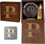 Fathers Day Dad Gifts, Personalized Cigar Ashtray Set for Men Husband, Custom Name Engraved Cigar Ash Tray, Walnut Wooden Outdoor Patio Home Ashtray for Outside, Birthday, Anniversary, Christmas