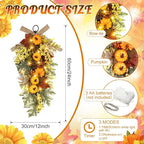 Lyrow 4 Pcs Cordless Prelit Artificial Swags 24" Pumpkin Stairway Swag Teardrop Trim with Timer Christmas Staircase Decoration Battery Operated Garland for Indoor Outdoor Railing