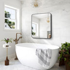 BONEWEI 30x36 inch Bathroom Mirror,Black Rectangle Mirror,Wall Mounted Bathroom Frame Vanity Mirror with Round Corner for Bedroom Living Room, Entryway Hangs Horizontal or Vertical