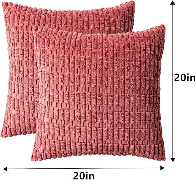 Aegero Pack of 2 Corduroy Decorative Throw Pillow Covers 20x20 InchSoft Boho Striped Pillow Covers Modern Farmhouse Home Decor for Sofa Living Room Couch Bed（Cranberry Red）