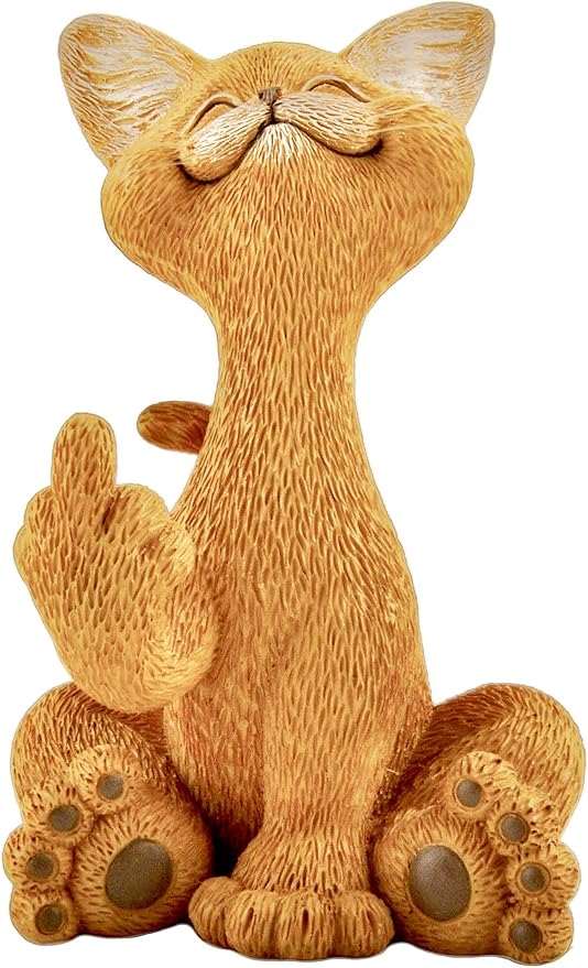 Catitude - Whimsical Cat Raising Middle Finger Figurine - Hilarious Get Ready for Laughs - Stress Relief - Gifts for Cat Lovers,