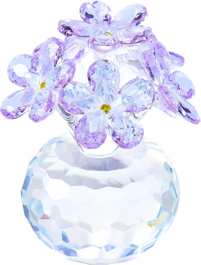 Qianwei Purple Crystal Flowers Figurine - Forget Me Not Gifts Sympathy Glass Flowers Collectible Figurines Decor Paperweight Ornament Home Office Table Desk Decorations