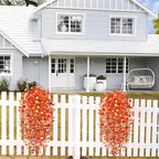 Artificial Fall Hanging Flowers for Decoration, 2pcs Long Vine Fake Flowers Plants Morning Glory, Realistic Faux Petunias for Planter Patio Porch Garden Autumn Outdoors Dec, Orange Sunset