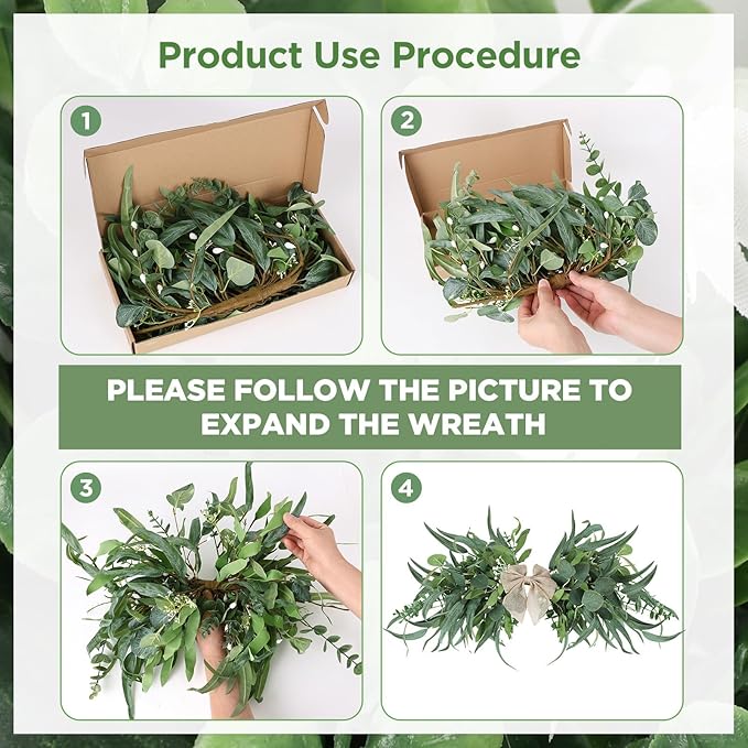 24" Floral Swag for Front Door Greenery Teardrop Swag Eucalyptus Swag Summer Wreath with Eucalyptus Olives Leaves Mixed Berry for Wedding Arch Party Wall Home Garden Decor
