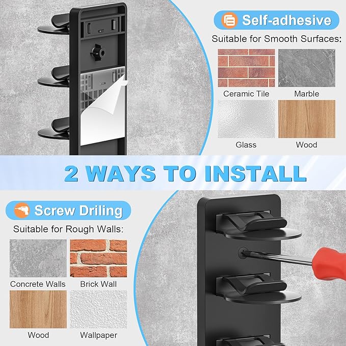 Eiito Hat Organizer for Baseball Caps, 2 Pack Strong Adhesive Hat Rack for Wall, Multilayer Hat Storage Display Holder, Wall Mounted Hat Hooks Hold up to 16 Hats for Closet Door and Bedroom (Black)