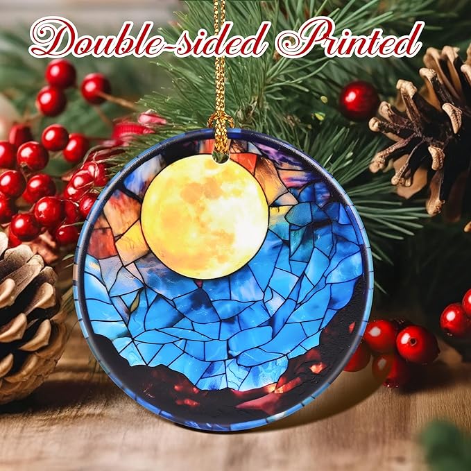 Christmas Ornaments, 2.8 Inch Ceramic Hanging Ornament, Christmas Tree Ornaments, Xmas Decorations, Holiday Decorations, Holiday Party Gifts, and Xmas Gift Ideas - Full Moon
