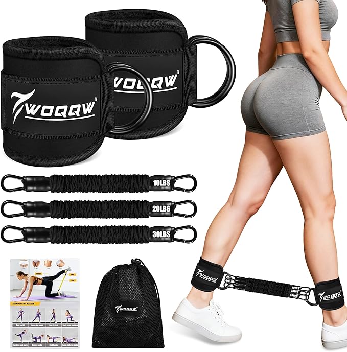 Ankle Resistance Bands with Cuffs, Leg and Glutes Workout Equipment, Resistance Bands with Ankle Straps for Cable Machine Kickbacks, Booty Workouts, Lower Body Exercises - Home Gym Exercise Equipment
